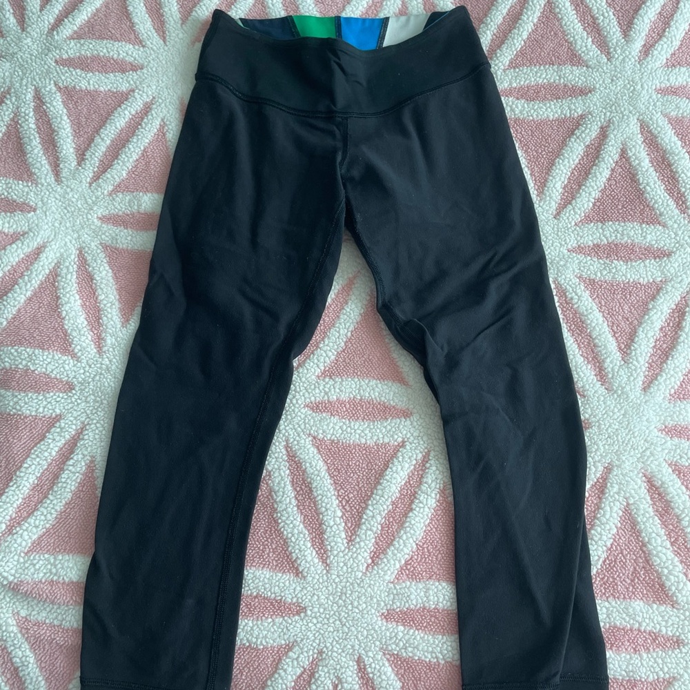 lululemon athletica Black Leggings with Blue and Green Accents